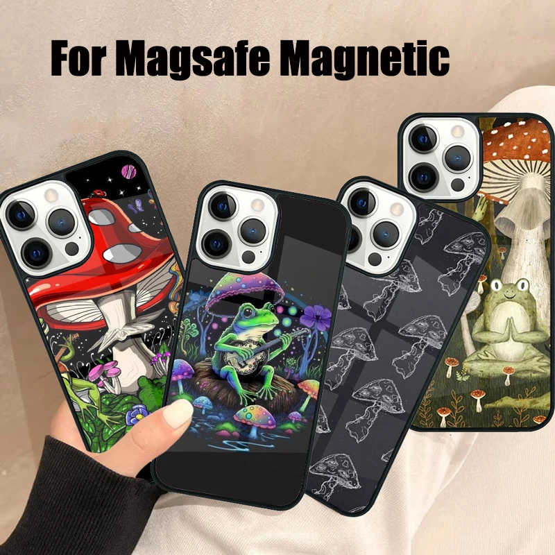 Hippie Mushroom Frog shrooms Magsafe Phone Case For iPhone 16 15 14 13 12 11 Pro Max Plus Mirror Wireless Magnetic Cover