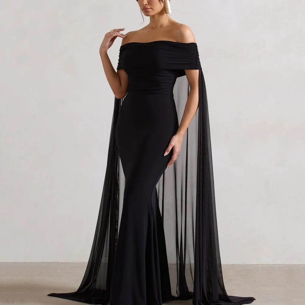 

Formal Elegant Prom Dress Mermaid Shawl Off Shoulder Evening Gown Chiffon Party Dress Simple New Vestidos De Novia