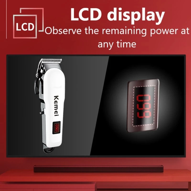 Kemei-男性用電動バリカン,LCDディスプレイ付きワイヤレス充電式バリカン,プロ用スタイリングデバイス