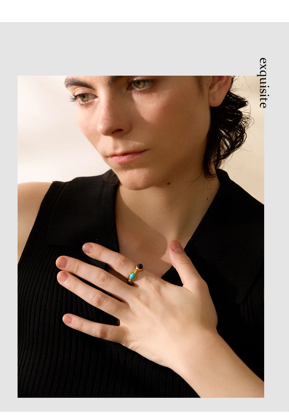 Yhpup Edelstahl Bunter Naturstein Achat Guss Vintage Charm Ring Mode 316l Schmuck für Frauen Strukturiertes Geschenk – Detail 4