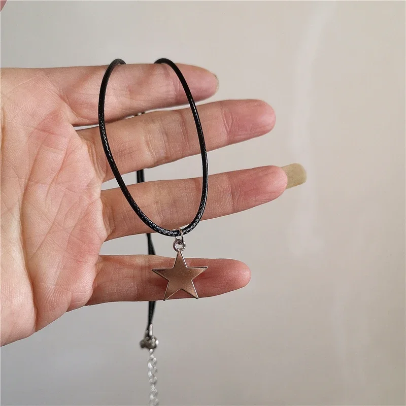 Kpop Punk Grunge Silber Farbe Stern Kreuz Anhänger Halskette Für Männer Frauen Paar Vintage Ästhetischen Schmuck Y2K EMO Zubehör – Detail 6