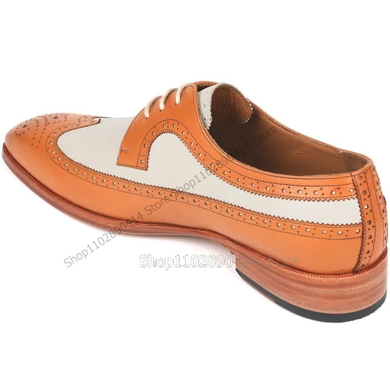 Cor misturada respirável patchwork derby sapatos, sapatos masculinos com renda, feito à mão, luxo, festa, banquete, escritório, vestido, moda