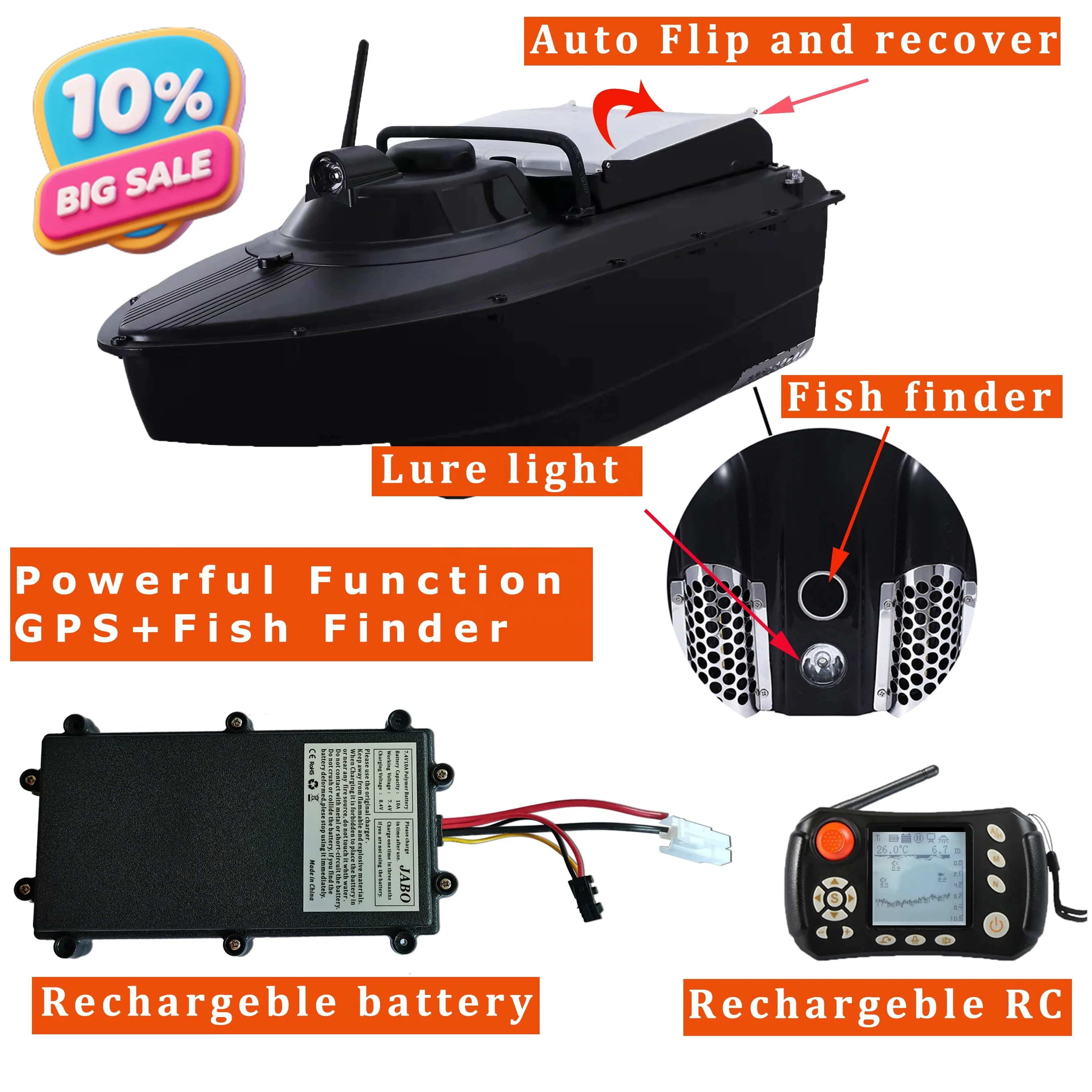 

500m Distance Hook Release Auto Rc Remote Control Fishing Bait Boat with Gps Autopilot