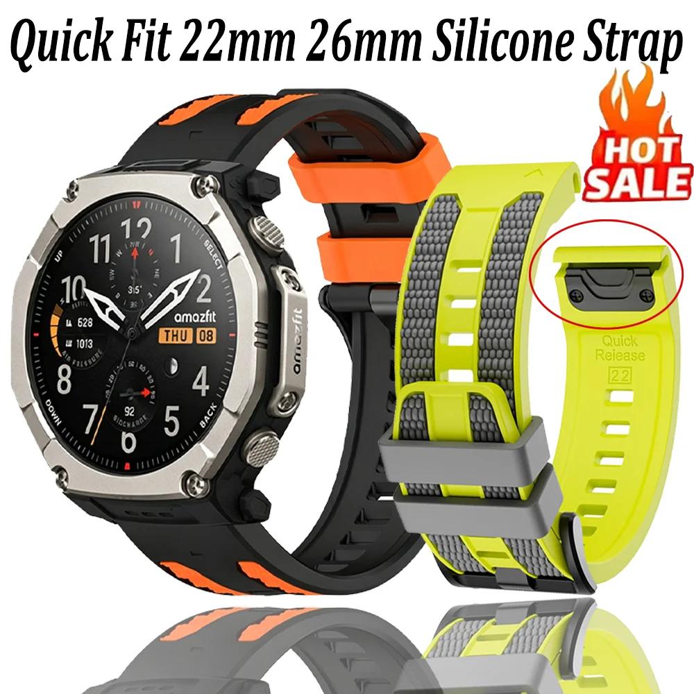 Quick Fit 22mm 26mm Silicone Strap For Amazfit T-Rex Ultra 2 51mm Bracelet Garmin Tactix 8 Quatix 8 Fenix 8 51/47mm 7X E Enduro3