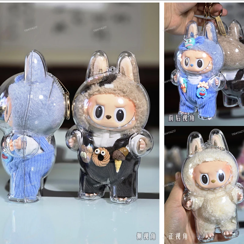 New 17cm Labubu Macaron Series Transparent Protective Case Labubu 1 Hd Transparent Storage Box Vinyl Doll Xmas Gift