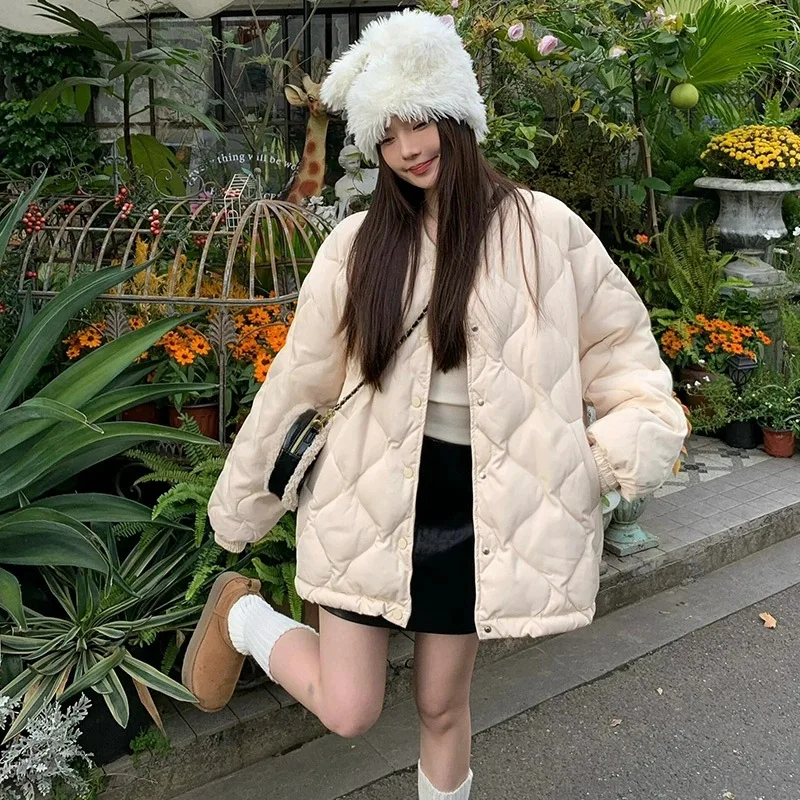 

2025 New Korean Style Beautiful Diamond Grid Cotton Coat Small Size Cotton Padded Autumn Winter Women's down Cotton Jacket