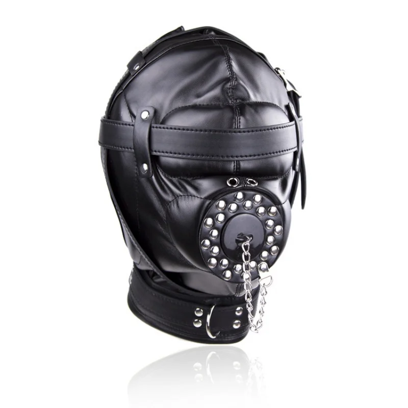 Black Fetish Cosplay Leather PU Full Face Mask Hood Punk Style Patent Leather Mask for Woman Man Halloween Party Mysterious Mask