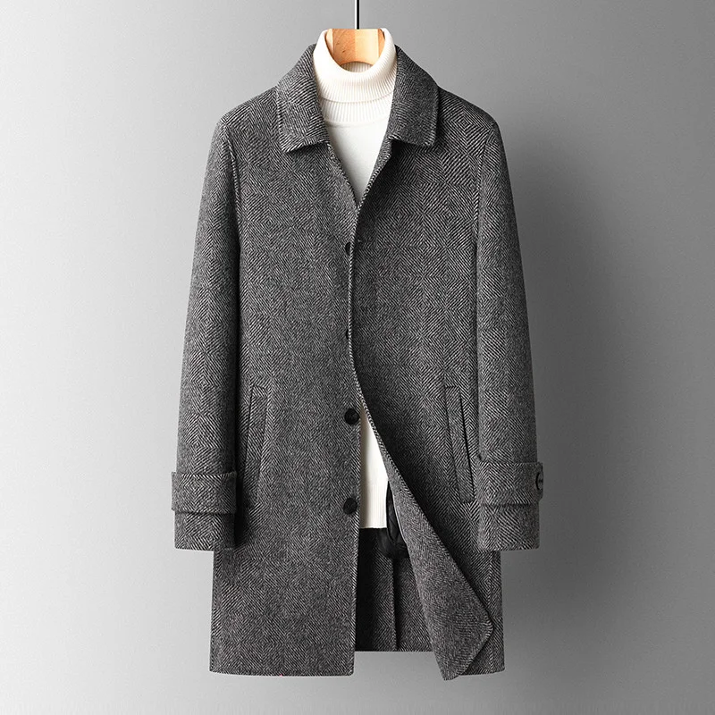 liner Down men's double-sided tweed coat medium long winter thickened wool woolen windbreaker business wool tweed coat