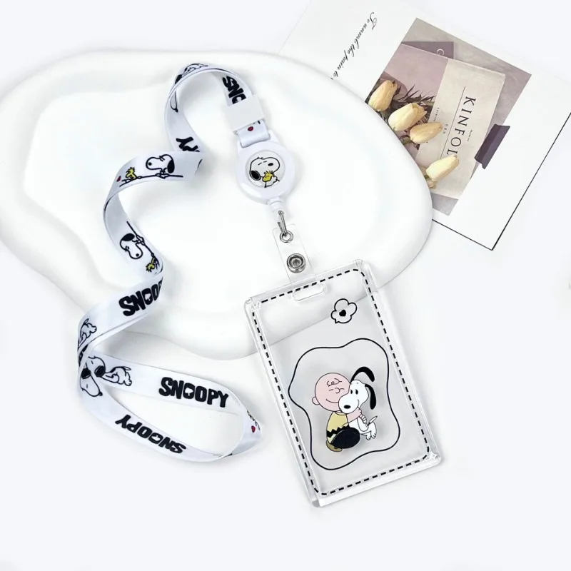 Snoopy Card Holder Cord Retractable Lanyard Card Holder Set Transparent Cards Protective Cover Students Anti-lost Card Holders