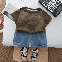 0-5 years old baby's clothes suits boy casual dinosaur print crew neck T-shirt denim shorts set two-piece set cotton