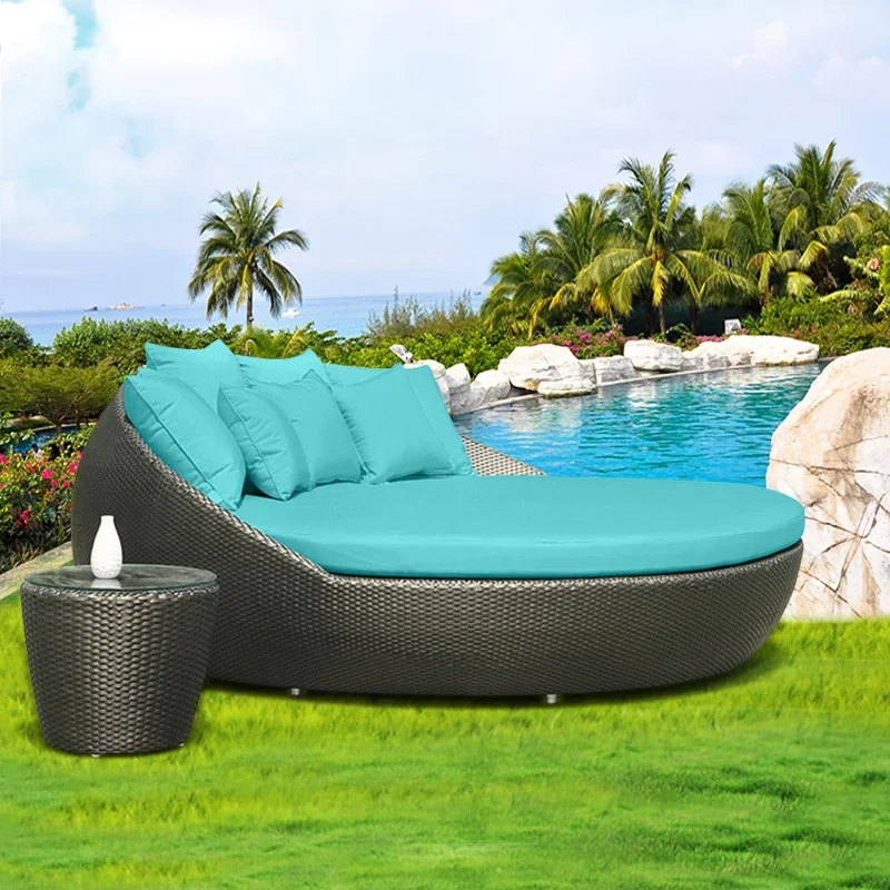 Outdoor bed, patio balcony, rattan sofa bed, single lounge chair, beach round bed, pool lunch break, pregnant woman bed