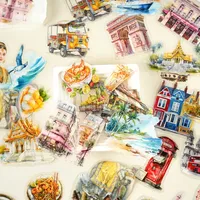 30pcs/pack PET Clear Sticker Bag Travel Around World London Paris Swiss Thai Maldives Landscape Journaling Scrapbook Collages