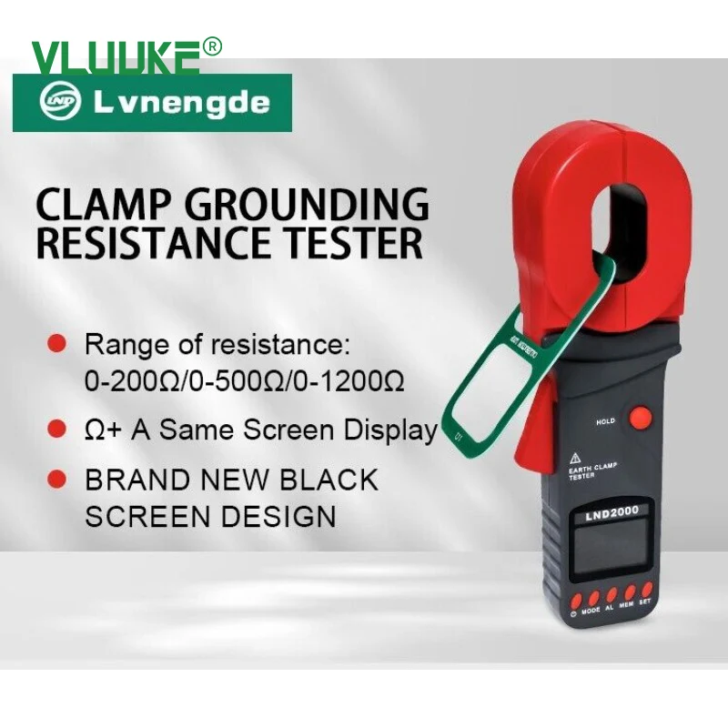 VLUUKE 0.01Ω ~ 200Ω Earth Resistance Tester Clamp Ground Loop Resistance Digital Meter Data Upload Functions Multimeter