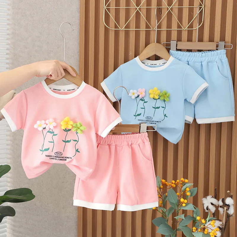 New Summer Baby Girl Clothes Suit Children T-Shirt Shorts 2Pcs/Sets Toddler Casual Cotton Costume Infant Outfits Kids Tracksuits