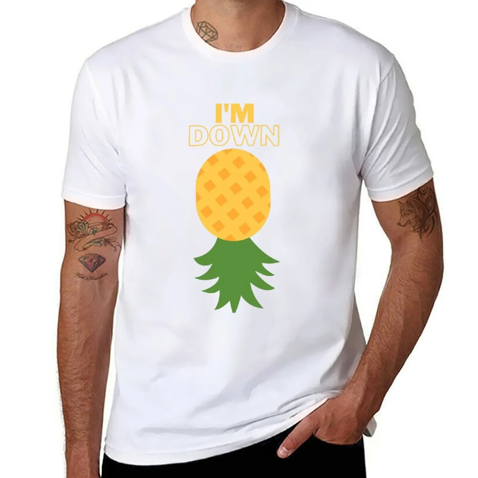 

Yellow I'm Down- Upside down pineapple T-Shirt t shirt men 100% cotton luxury brand t shirts for man slim fit T-Shirt