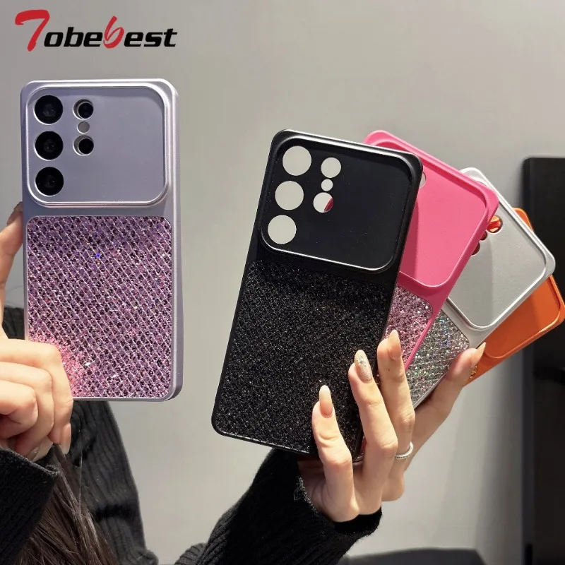 Phone Case For Samsung Galaxy S26 S25 S24 S23 FE Plus Note 20 S22 Ultra Diamond Glitter Big Windows Silicone Soft Back Cover