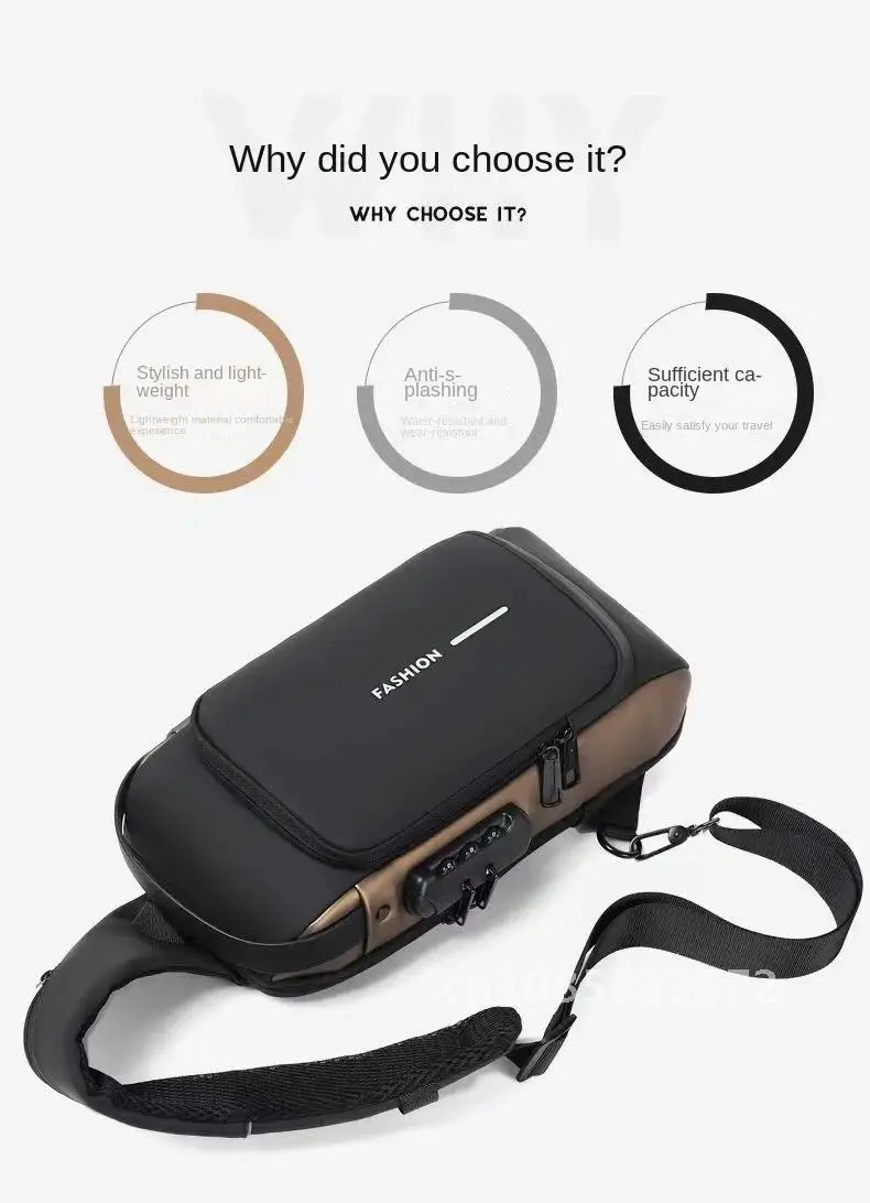 Men Anti Theft Chest Bag Shoulder Bags USB Charging Crossbody Oxford Pack Package Messengers Sling Trip School Men's Bags Short