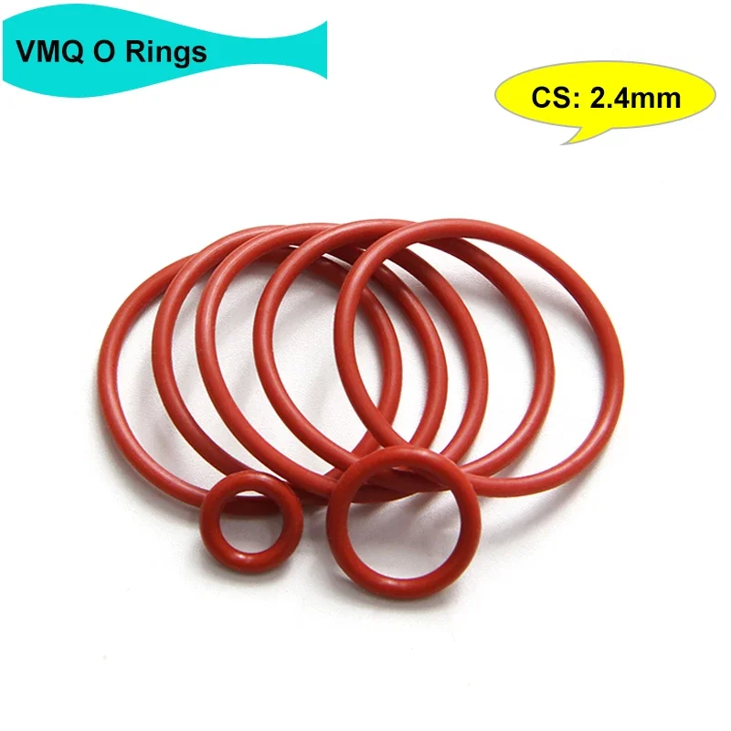 10/50pcs Red VMQ O Ring Gasket Thickness CS 2.4mm OD 6 ~ 100mm Food Grade Waterproof Washer Round O Shape Silicone Rubber Ring