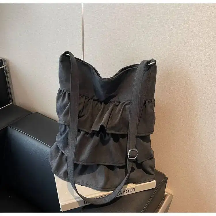 Bloom Korean Style Ruffle Y2k Crossbody Women High Street Canvas Casual Shoulder Bags Ladies Large Capacity Handbag 2025