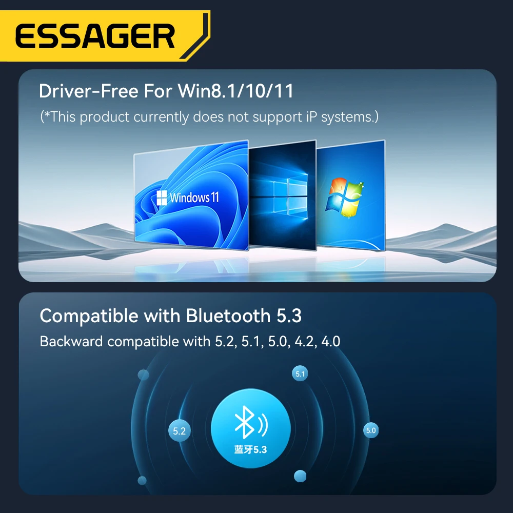 Essager Bluetooth Adapter USB Bluetooth 5.3 for PC Dongle Adaptador Wireless Mouse Keyborad Music Audio Receiver USB Transmitter