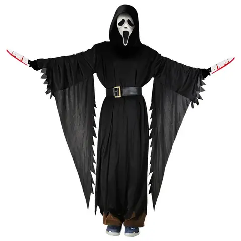 3pcs Halloween Costume Ghost Grim Reaper Screaming Cloak Black Cape Ghost Mask Party Outfit