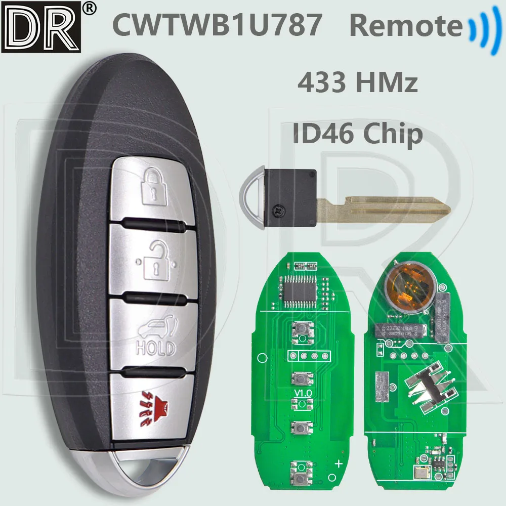 

DR CWTWB1U787 ID46 PCF7952 433MHz Keyless Go Car Remote Control Key For Nissan Armada HYBRIDInfiniti M37 M56 QX56 Q70 HYBRID