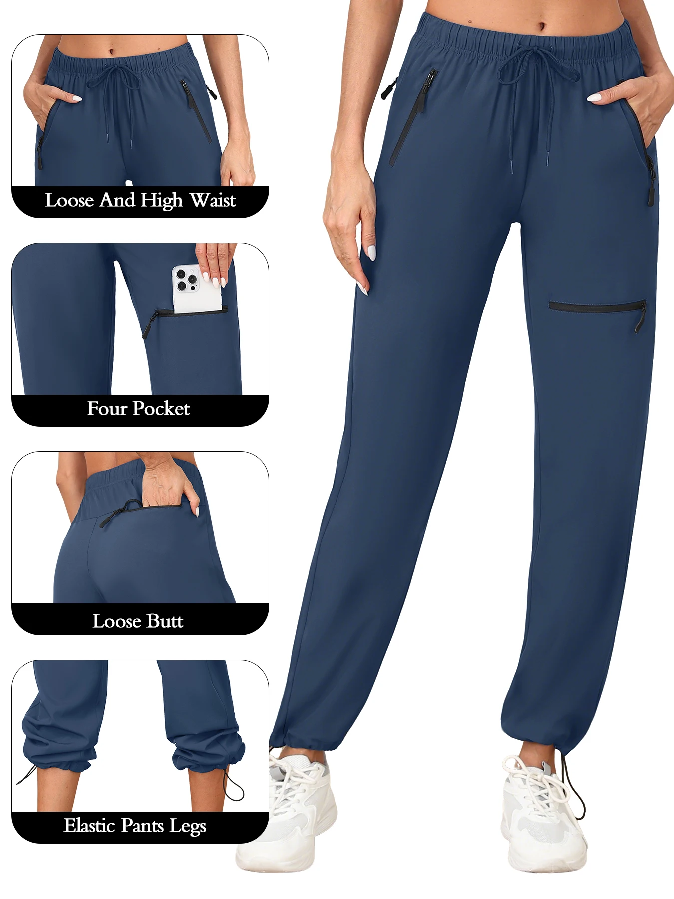 Women Pockets Fitness Sports Pants Women's Drawstring Loose Fitting Leggings Running Pants Casual Quick Drying Pants