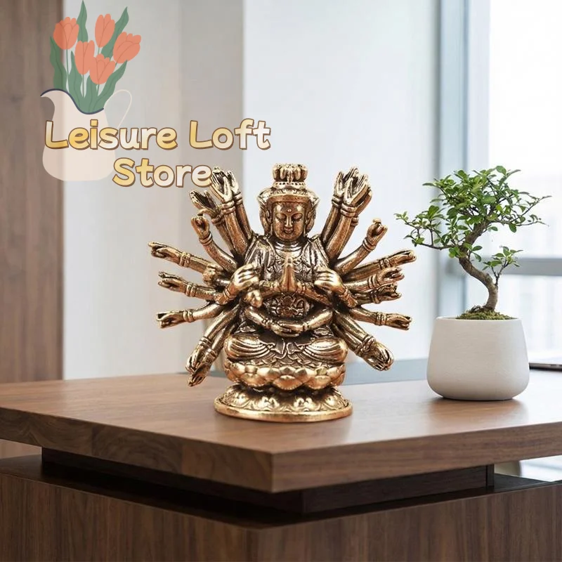 Retro Brass Thousand-Handed Guanyin Statue–Hand-Cast Avalokitesvara Bodhisattva Altar Figure for HomeTemple,Buddhist Decor&Gift