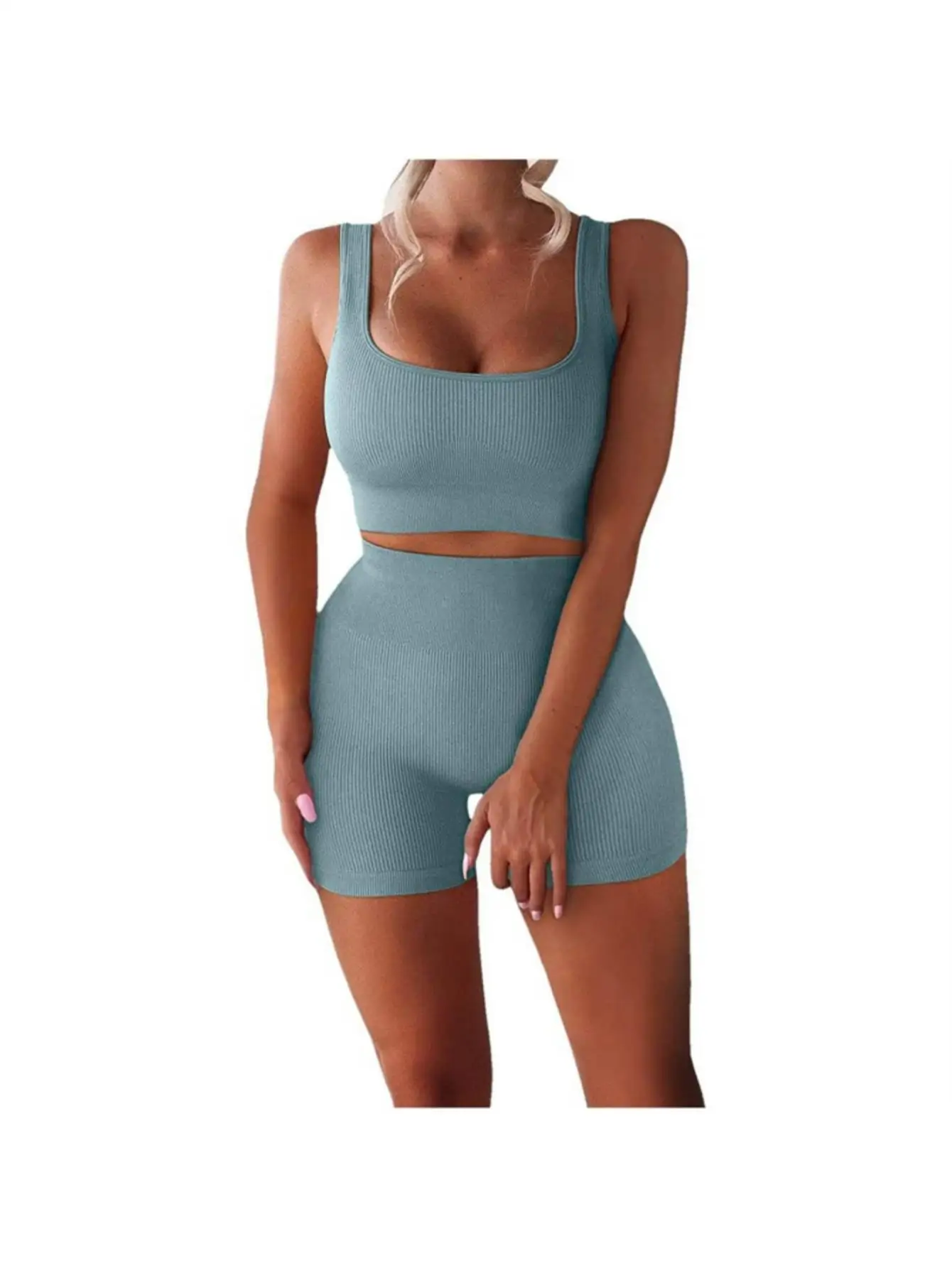 

Спортивные комплекты для женщин: 2 предмета, бесшовный топ-кроп в рубчик и шорты с высокой талией, одежда для йоги