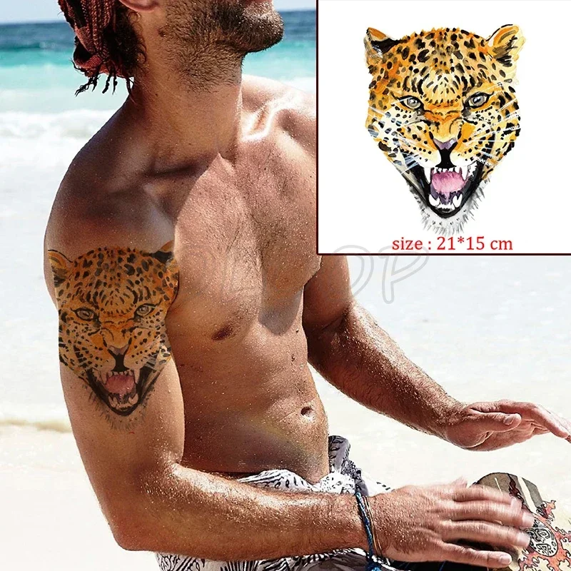 Temporary fake tattoo leopard large panther waterproof tatoo sticker big cat animal body art flash tatto for man girl kid boy