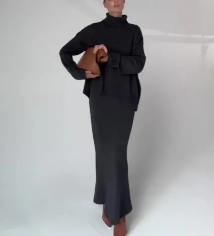 

Women's Fashion Skirt Set 2025 Autumn and Winter Latest New Women's Semi High Neck Top Slim Fit A-Line Skirt Two-Piece Set