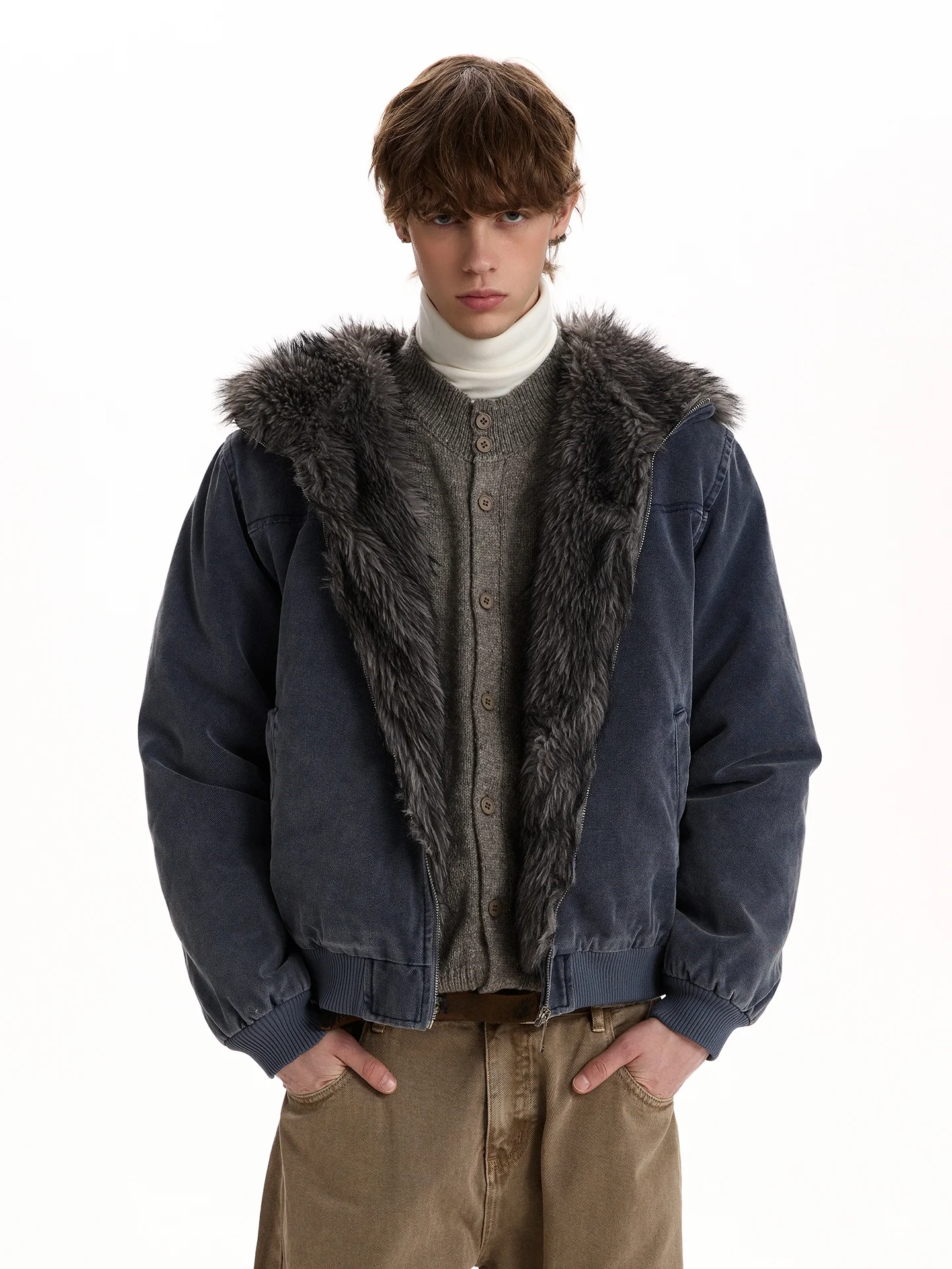 

Куртка PUEE в американском ретро-стиле, винтажная, утепленная, с капюшоном, из хлопка, с меховым воротником, молодежная, модная, зимняя