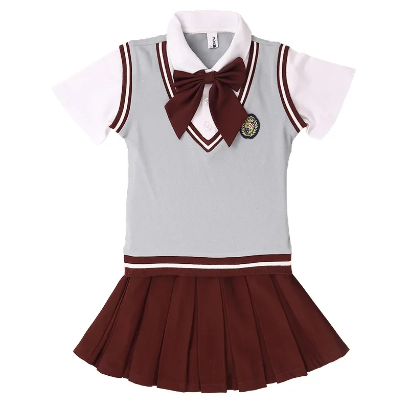 Britische Schuluniform Kinder Kurzarm Hemd Anzug Faltenrock Kind Koreanische Japanische Kindergarten Klasse Kleidung Set Outfit
