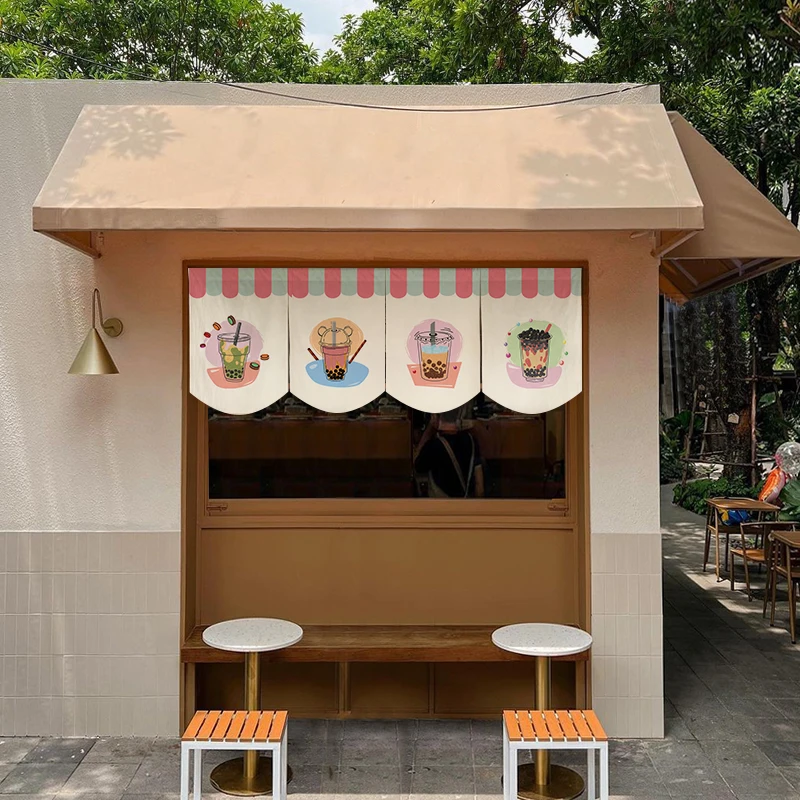 

Japanese Style Short Curtain Bubble Tea Signboard Milk Tea Shop Decor Hanging Curtain Flag Noren Restaurant Decor Half-curtain