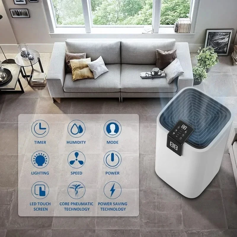 مزيل الرطوبة مع خرطوم الصرف والعجلات ، مؤقت 24 ساعة ، استنزاف أوتوماتيكي ، الطوابق السفلية ، المنازل والغرف الكبيرة