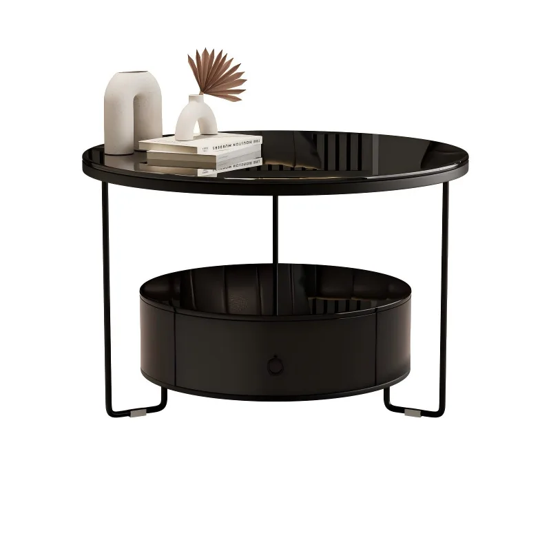 

Glass round simple storage table, modern high end light luxury home with drawers