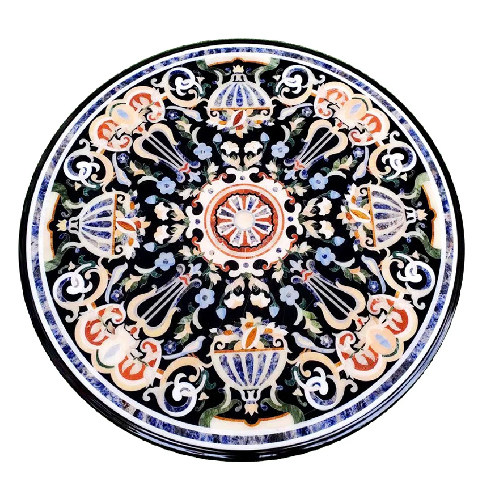 Luxury water spray marble medallion flower pattern stair floor tile design beige marble inlaid villa home floor