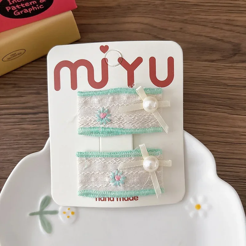 

Sweet Versatile Fabric Bow Hair Clips for Women Girls Embroidery Side Clips Cute Non Slip Barrettes Daily Use Hair Accessories