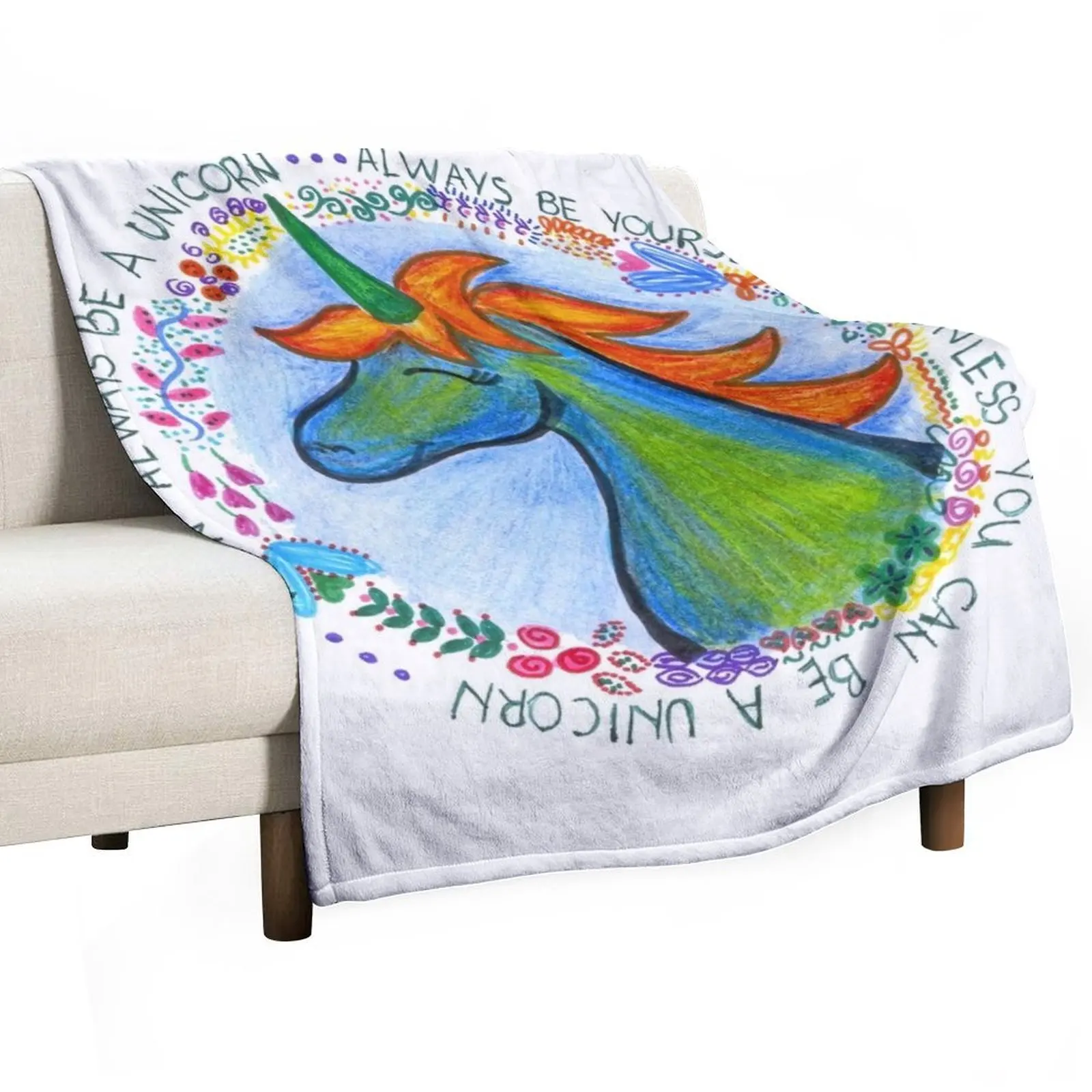 

Always Be Yourself Unless You Can Be A Unicorn Art Quote Throw Blanket Personalized Gift Travel Thin Blankets