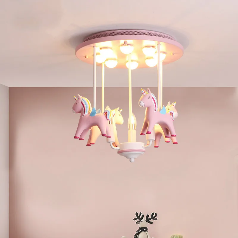 Children's Bedroom Led Chandeliers Girl Princess Room Lights Carousel Chandeliers Warm Romantic Baby Room  Indoor Lighting Lamps