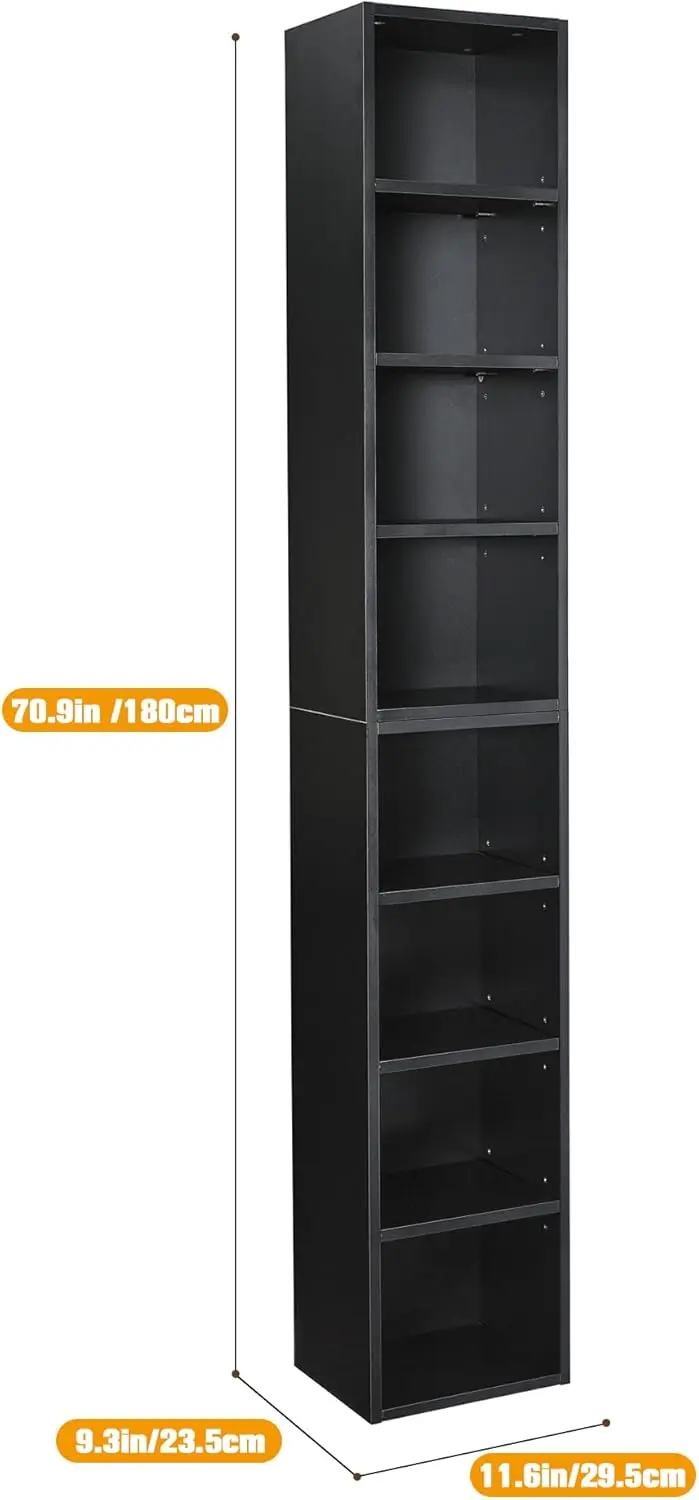 CD DVD Tower Rack Media Storage Display Cabinet Tall Narrow Bookcase with Adjustable Shelves for Small Spaces, 11.6