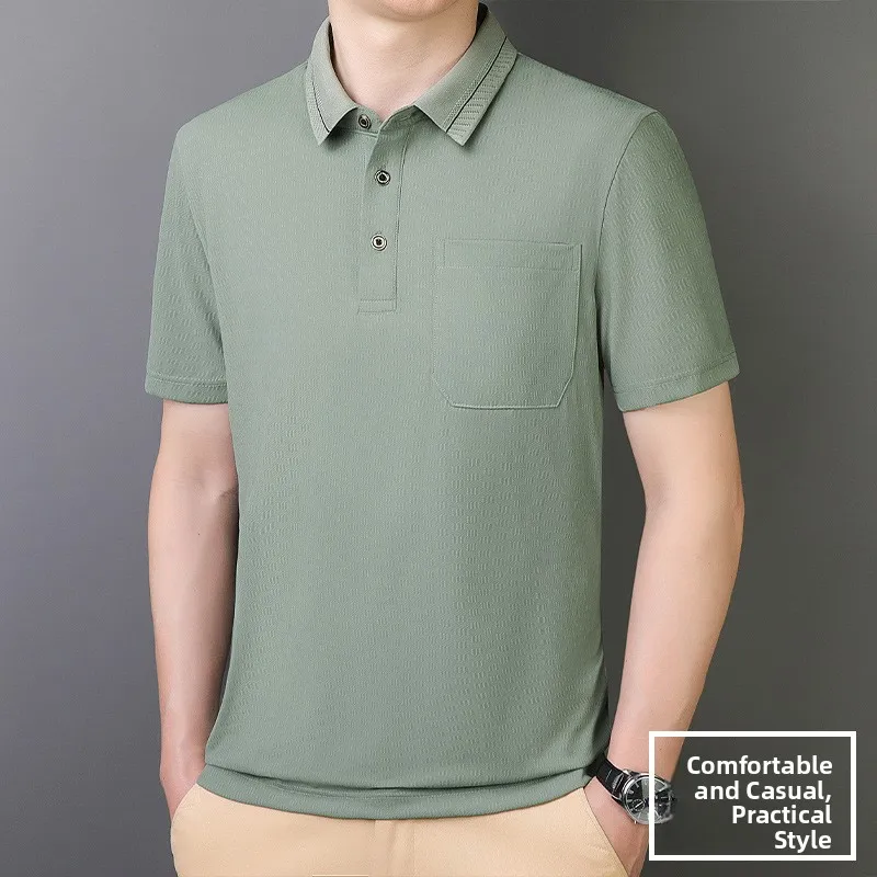 

Summer New Men's mid Youths Ice Silk Short Sleeve Shirt Business Casual Collar High Quality Dad Style Male Garments