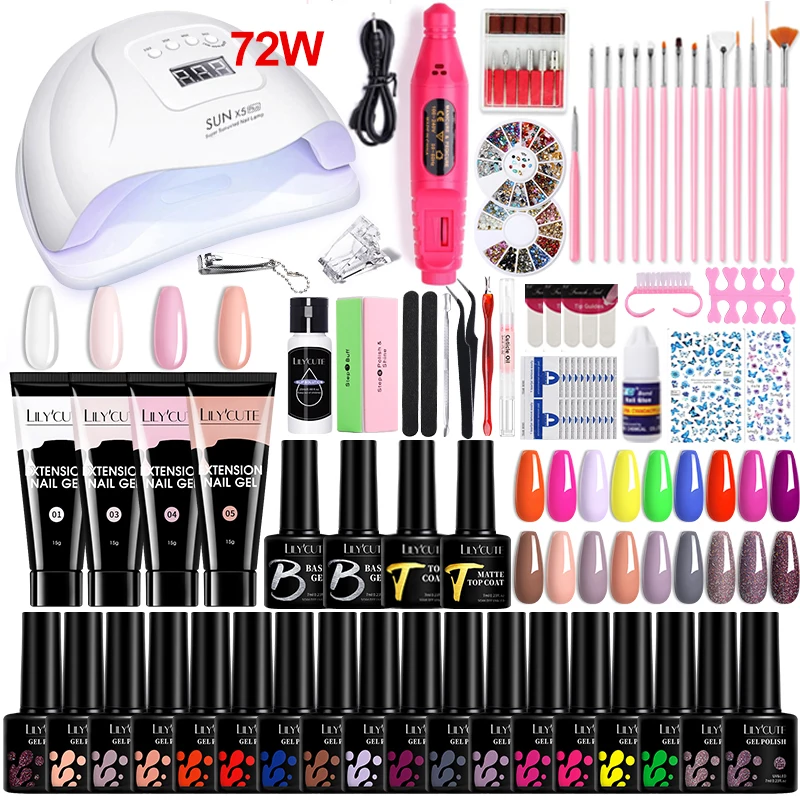 Manicure Set With Nail Lamp Nail Dryer Nail Drill Machine Manicure Set Kit Acrylic Nail Gel Kit Polish Set Nail Art Design Tools