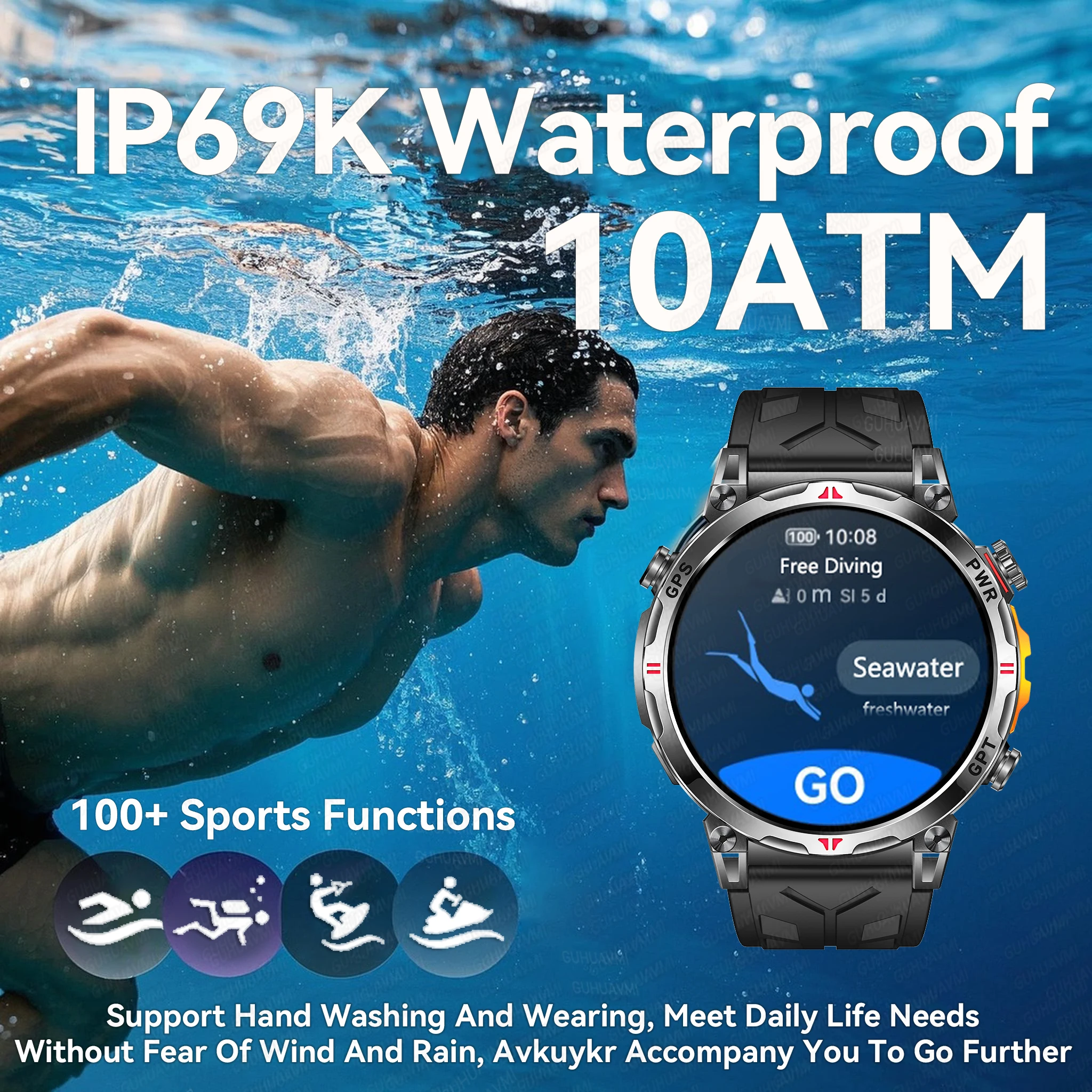 

Новые смарт-часы 2026 года с ультра-аккумулятором 650 мАч, встроенным GPS-компасом, водонепроницаемостью 10ATM, спортивным трекером, для активного отдыха, военные смарт-часы