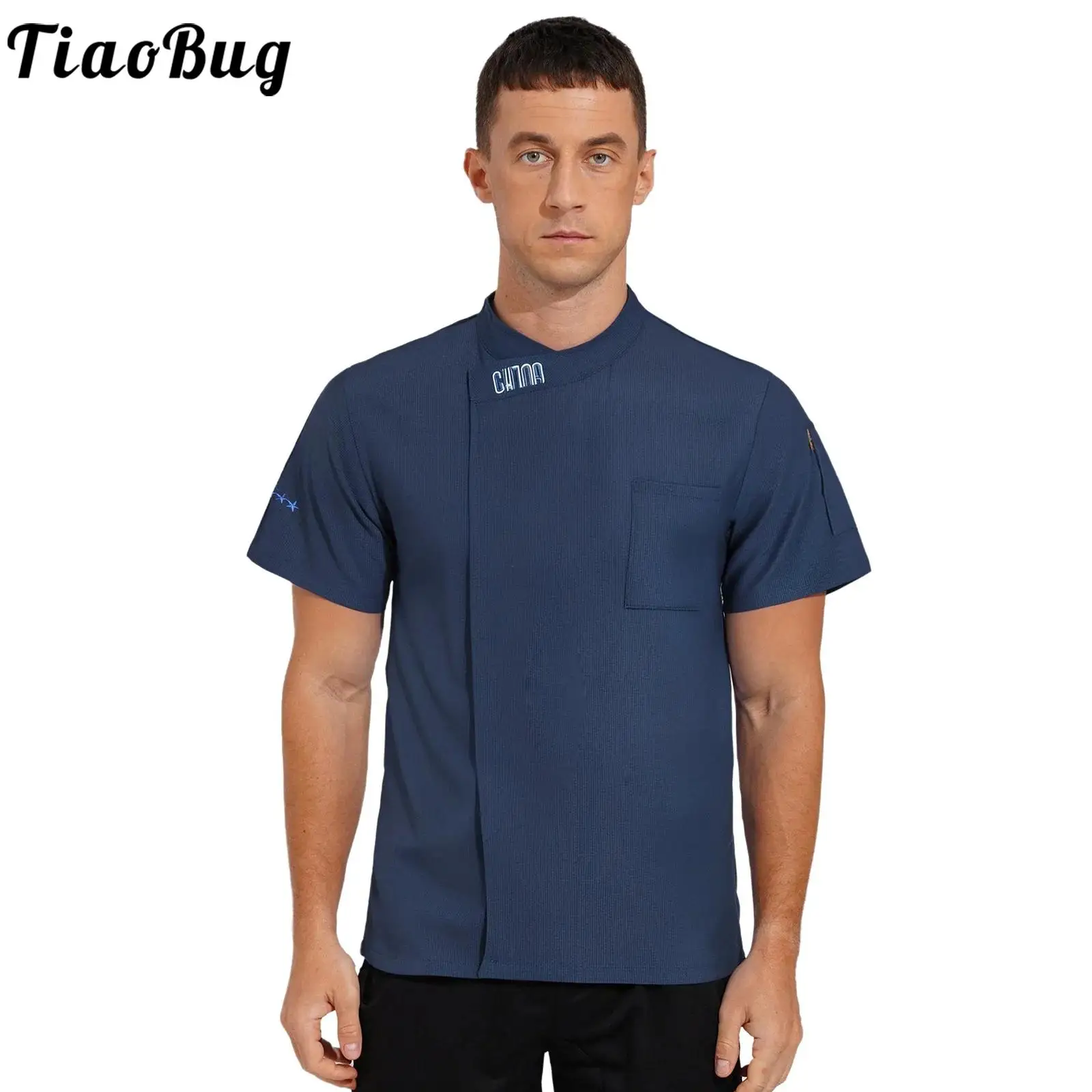 

Men Women Cook Chef Jacket Short Sleeve Button-down Embroidery Ice Silk Cook Shirt Blouse Workwear for Restaurant Hotel Kitchen