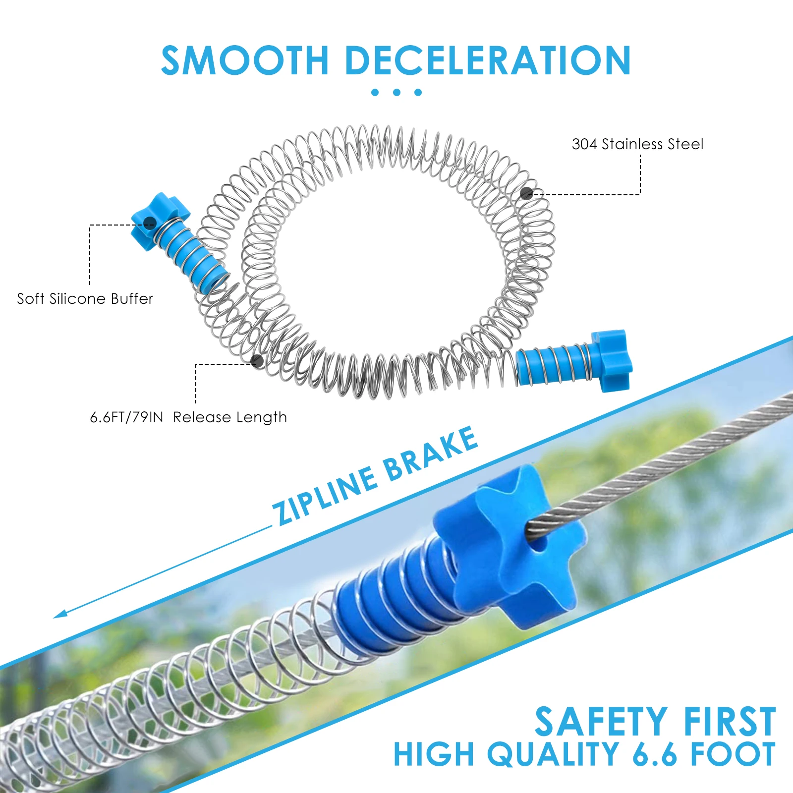 طقم Zipline للفناء الخلفي بطول 80 قدم للأطفال في الفناء الخلفي في الهواء الطلق ومقعد أمان من الفولاذ المقاوم للصدأ، يصل إلى 110 كجم