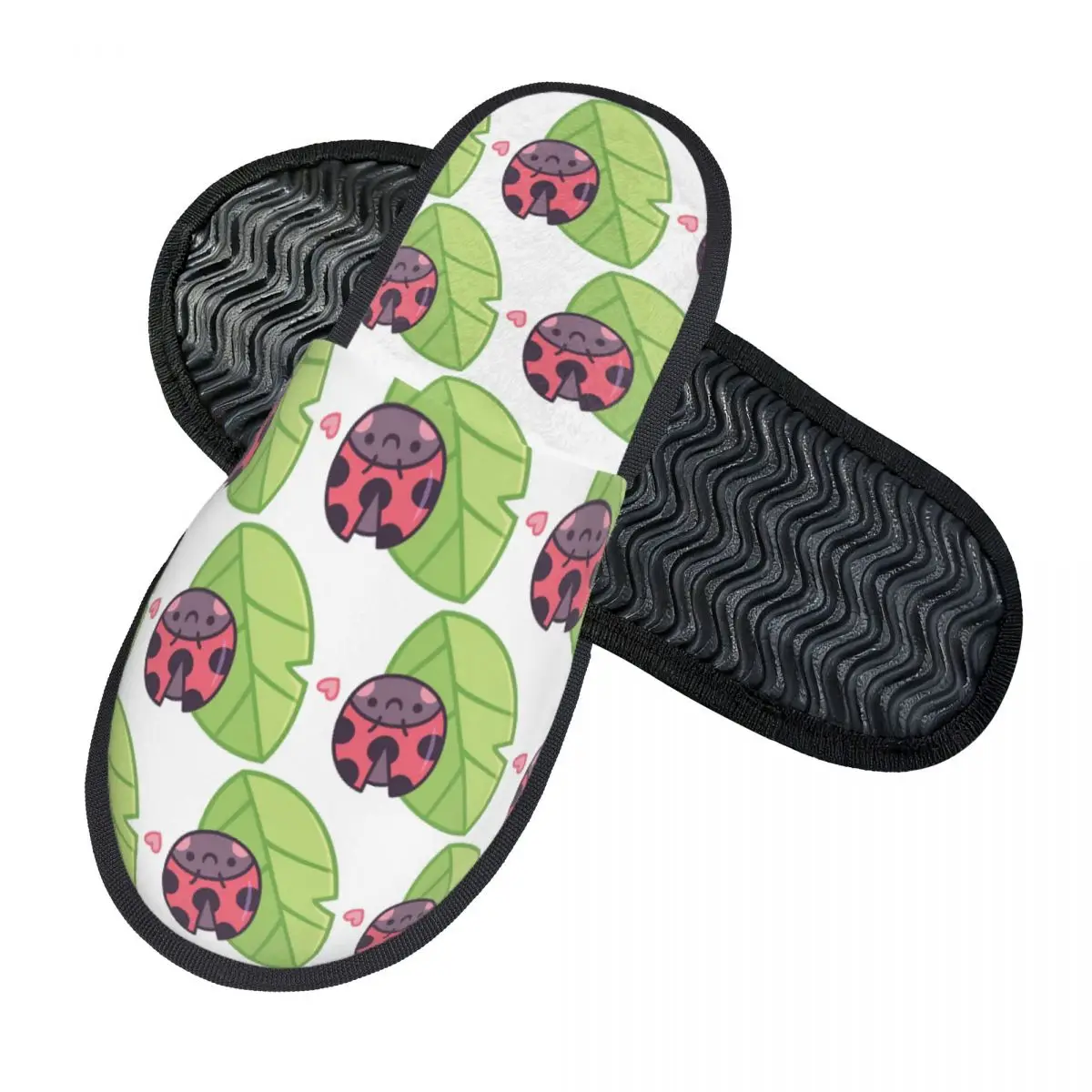 Custom Cartoon Ladybug Lying On The Leaf Slippers Memory Foam Warm Soft Women House Slipper Indoor Fluffy Shoes