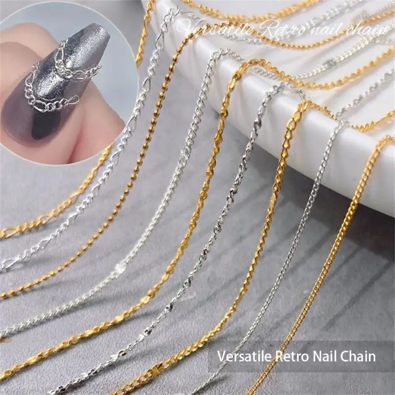 2023 NEW DIY Nail Decorations 50cm Nail Charms Nail Fine Chain Jewelry Metal Stereo Nail Punk Style Nail Art Accessories