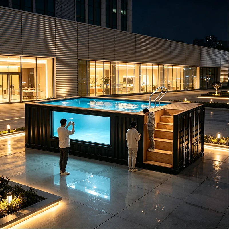 Premium Container Pool Outdoor Swimming Pool with Tempered Glass Window Built in Pump System for Hotel Backyard Projects