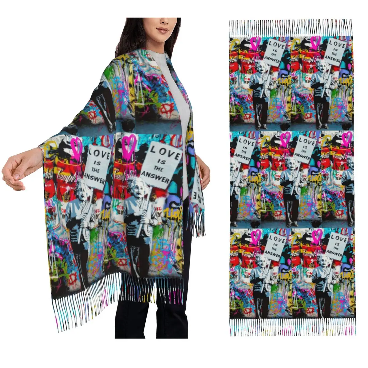 

Banksy Love Is The Answer Pillow03 Шарф Шарфы с кисточками для женщин Мягкие теплые шали и накидки Длинная осенне-зимняя шаль